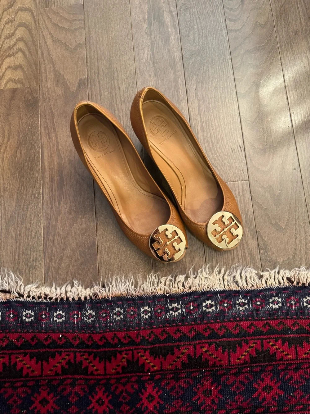Tory Burch Tan Leather open toe wedge heel